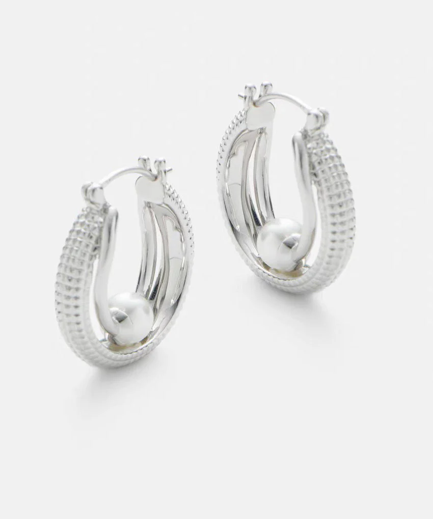 Style Silk Sterling Silver Double-Layer Pearl Hoop Earrings - Image 4