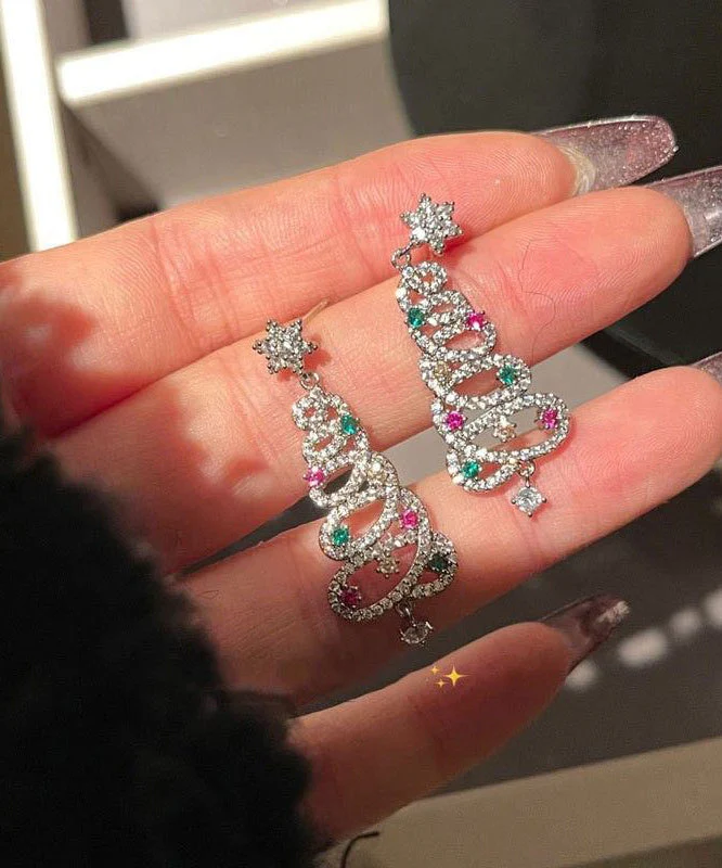 Style Silvery Christmas Tree Tasseled Colorful Zircon Drop Earrings - Image 3