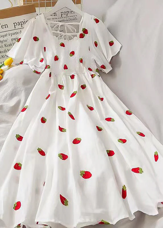 Style White Backless Print Cotton Long Dress Summer