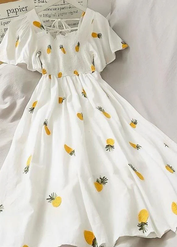 Style White Backless Print Cotton Long Dress Summer - Image 4