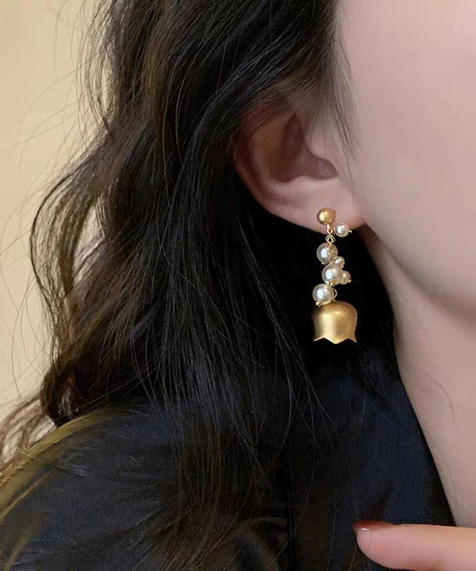 Style White Copper Overgild Pearl Lily Of The Valley Drop Earrings - Image 2