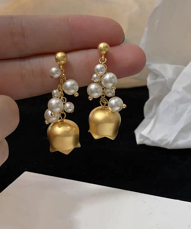 Style White Copper Overgild Pearl Lily Of The Valley Drop Earrings - Image 3