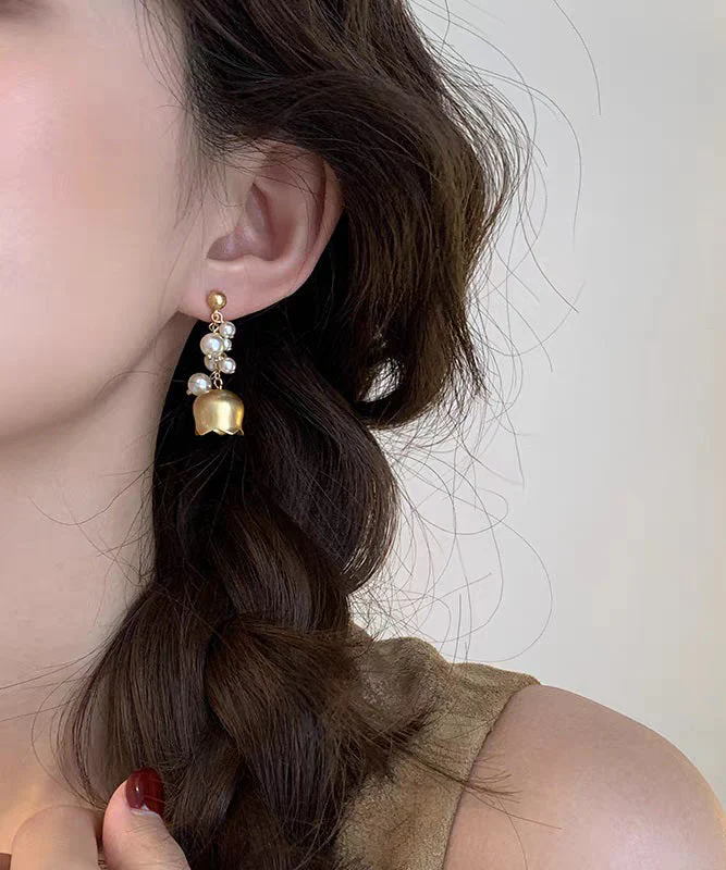 Style White Copper Overgild Pearl Lily Of The Valley Drop Earrings - Image 4