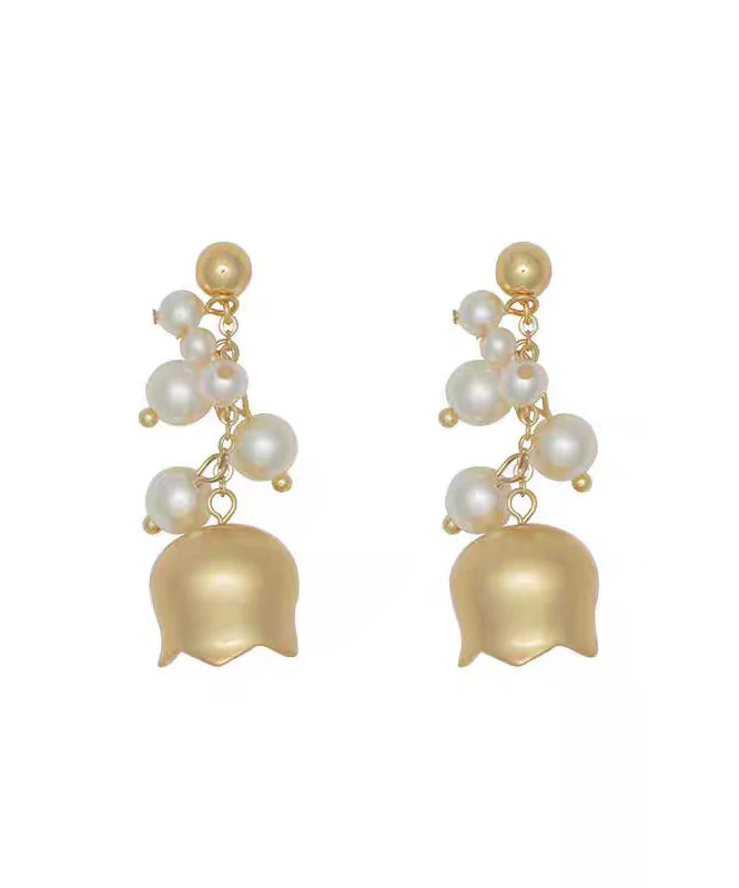 Style White Copper Overgild Pearl Lily Of The Valley Drop Earrings - Image 5