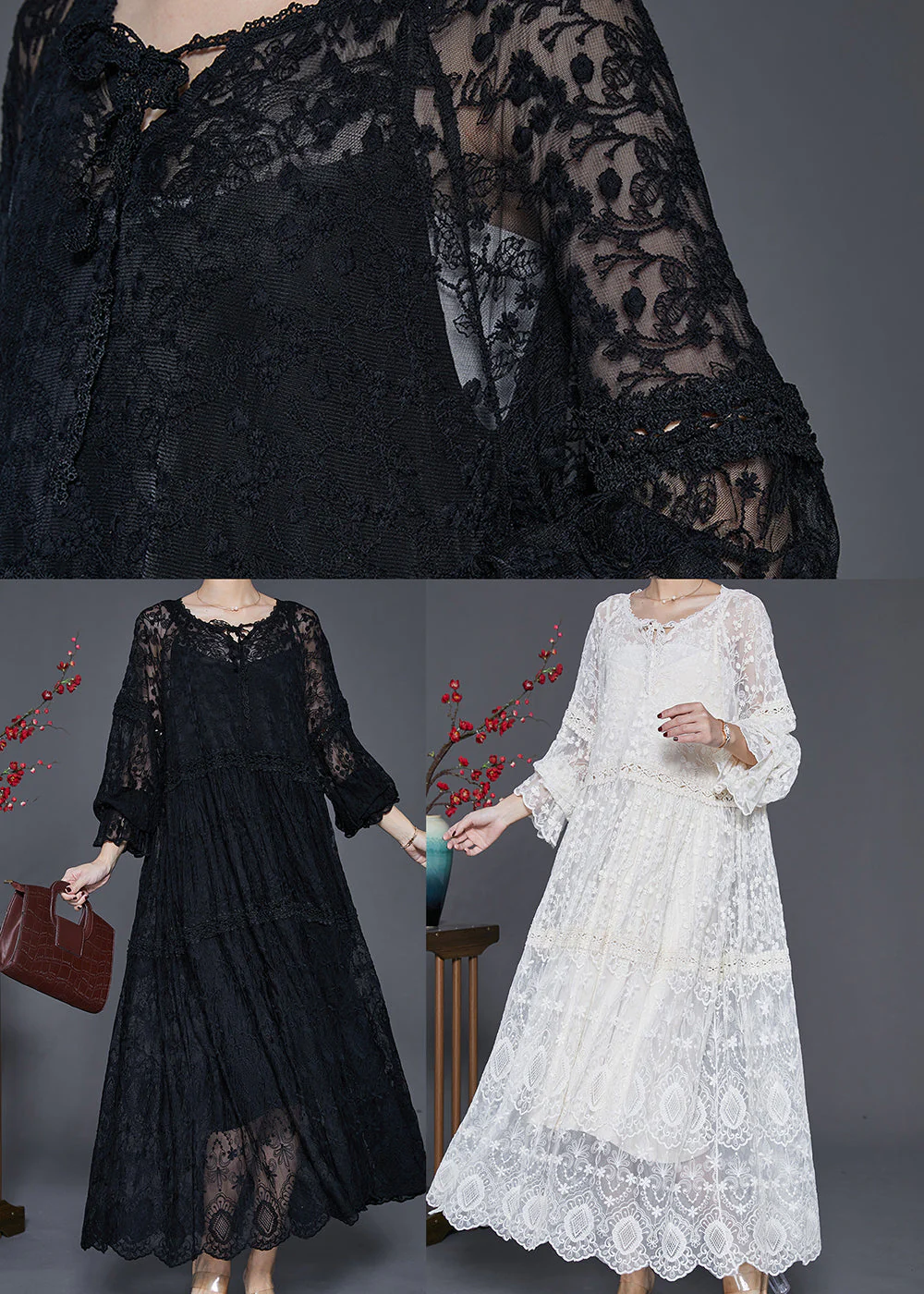 Style White Embroidered Lace Holiday Dress Two Pieces Set Spring - Image 5