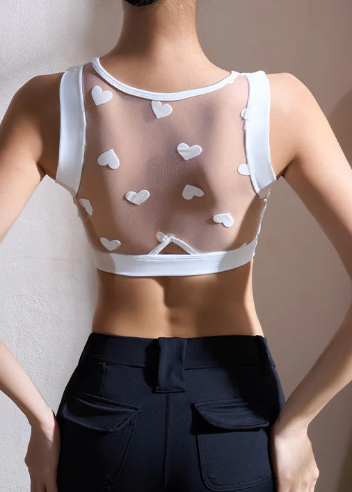 Style White Heart Tulle Patchwork Tank Tops Workout - Image 2