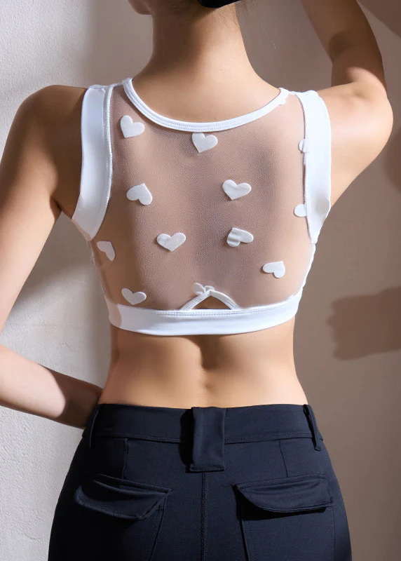 Style White Heart Tulle Patchwork Tank Tops Workout - Image 4