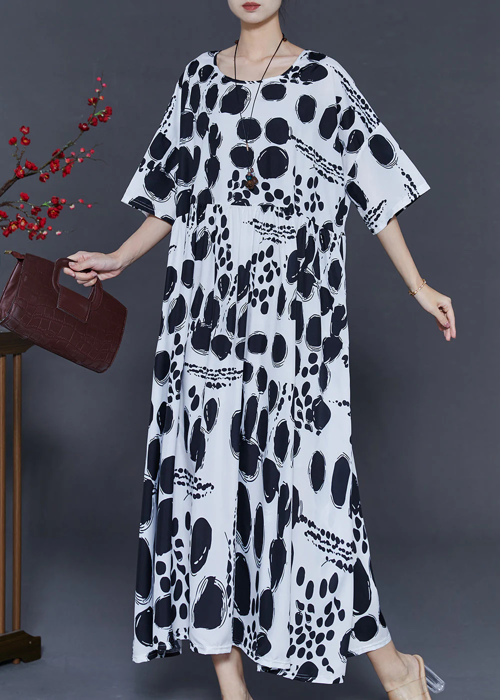 Style White Oversized Print Chiffon Holiday Dress Summer - Image 3