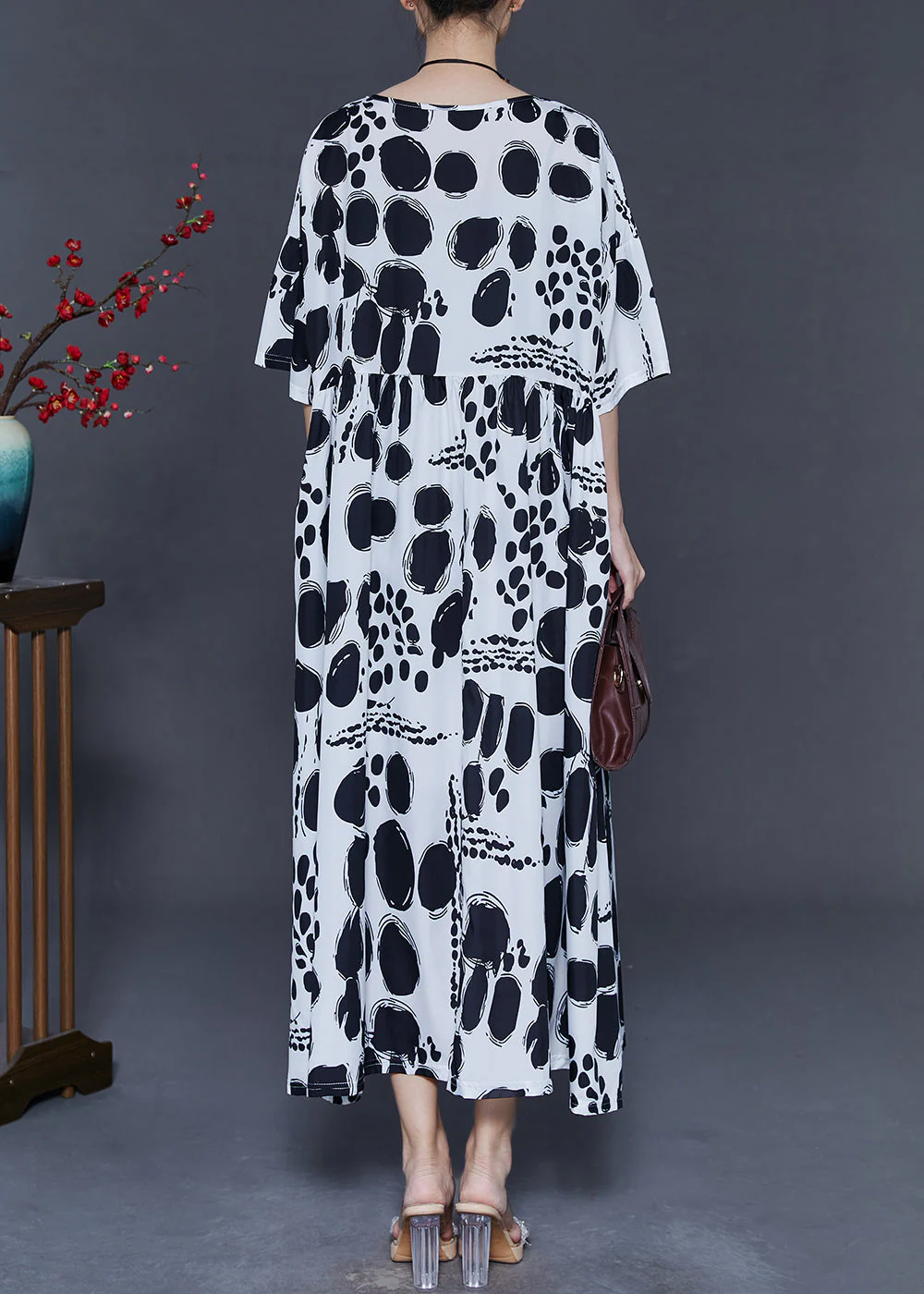 Style White Oversized Print Chiffon Holiday Dress Summer - Image 4