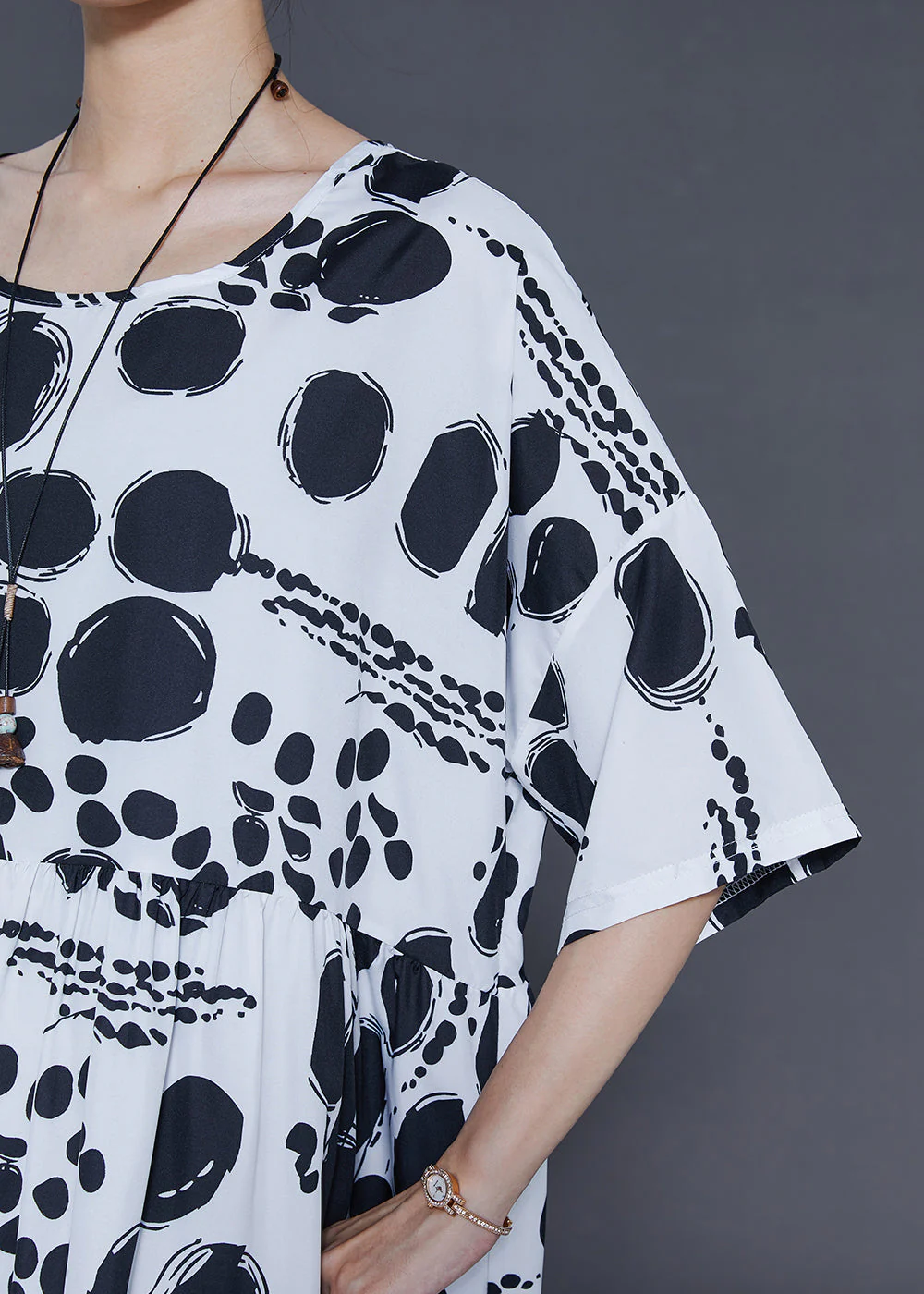 Style White Oversized Print Chiffon Holiday Dress Summer - Image 5