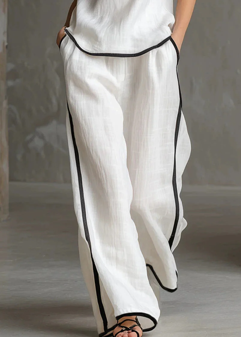 Style White Oversized Striped Linen 2 Piece Outfit Sleeveless - Image 5