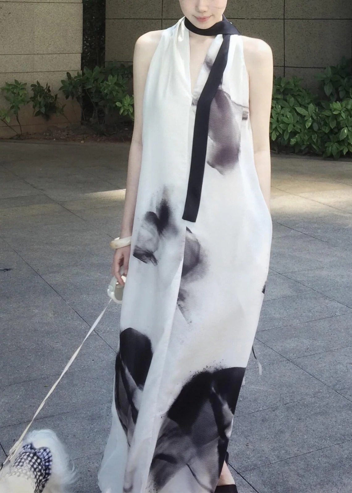 Style White Oversized Tie Dye Chiffon Halter Dress Sleeveless - Image 3