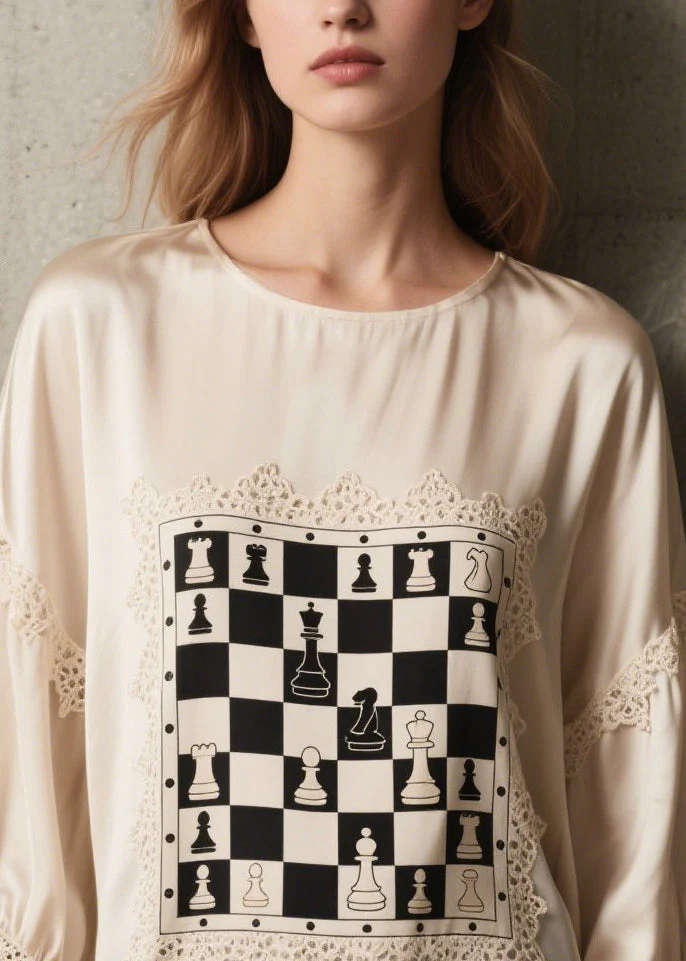 Style White Print Lace Patchwork Silk Top Bracelet Sleeve - Image 2