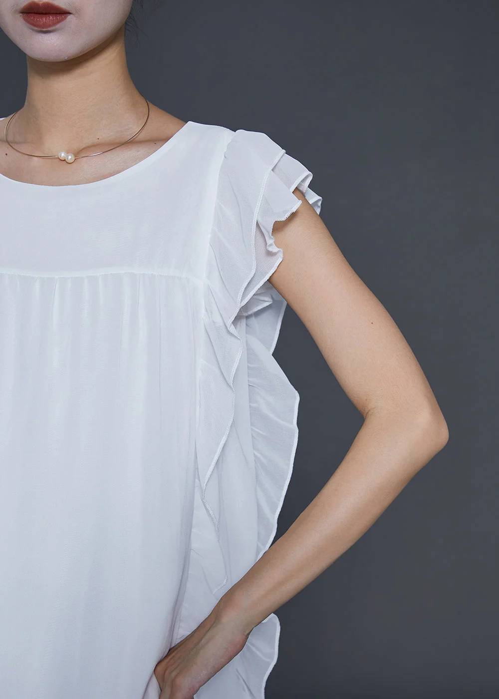 Style White Ruffled Tie Waist Chiffon Holiday Dress Sleeveless - Image 5