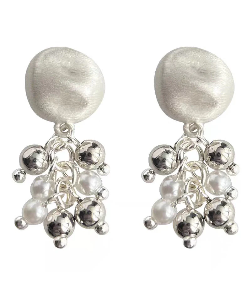 Style White Sterling Silver Pearl Tassel Drop Earrings - Image 5