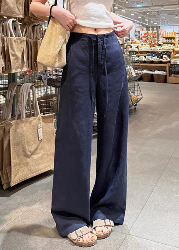 Style White Tie Waist Solid Wide Leg Pants Summer - Image 4