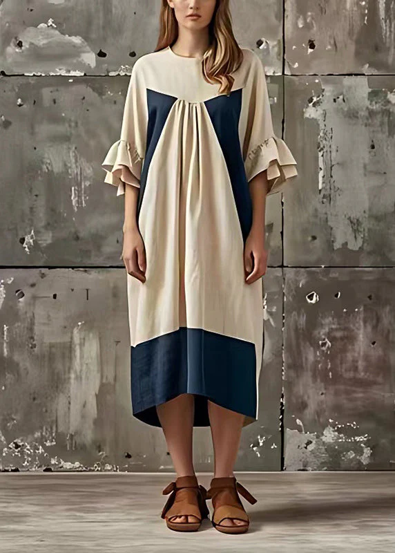 Style White Wrinkled Patchwork Cotton Dresses Flare Sleeve - Image 2