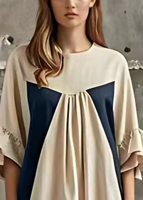 Style White Wrinkled Patchwork Cotton Dresses Flare Sleeve - Image 3