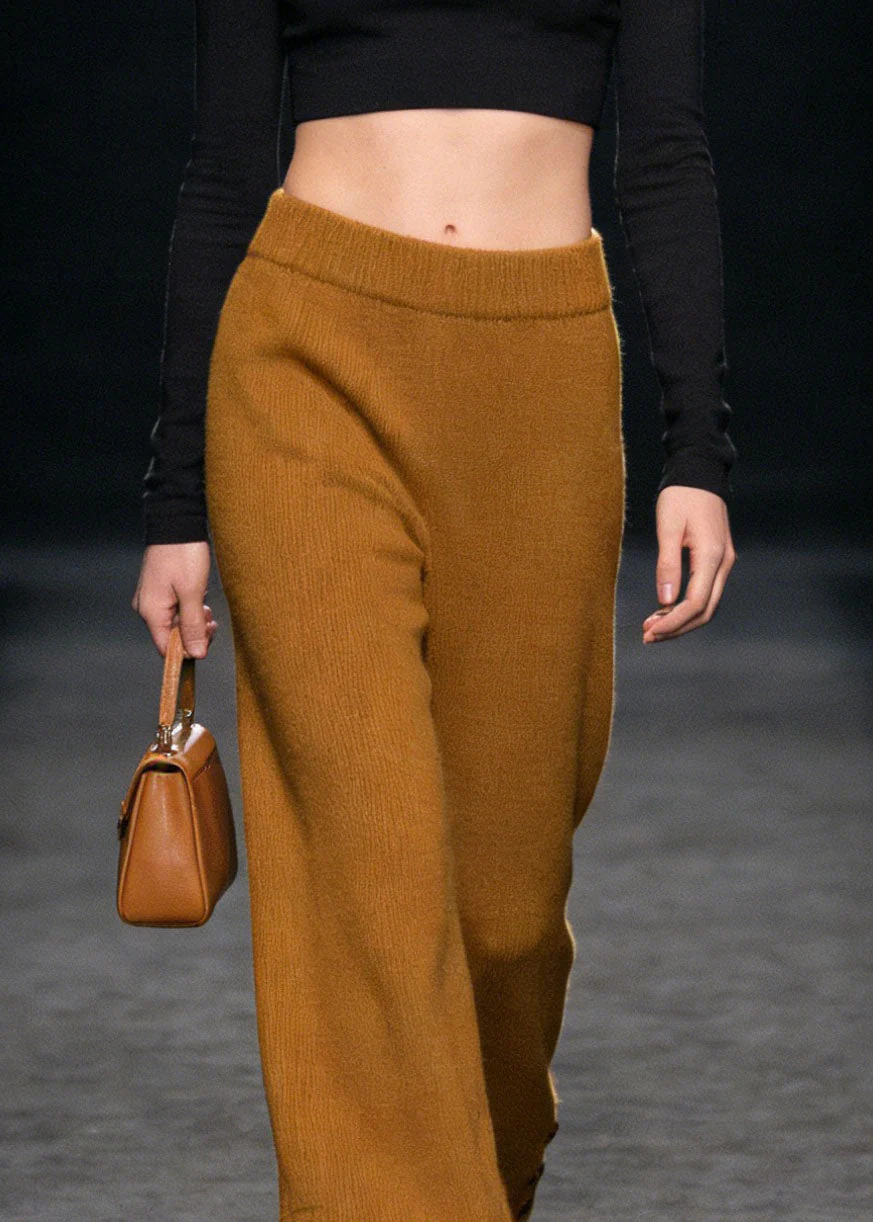 Style Yellow Button High Waist Knit Pants Spring - Image 2