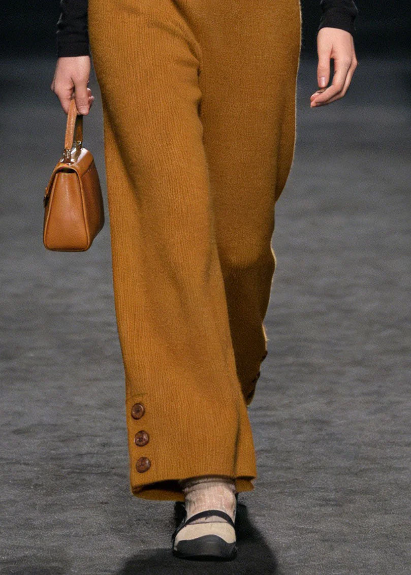 Style Yellow Button High Waist Knit Pants Spring - Image 4