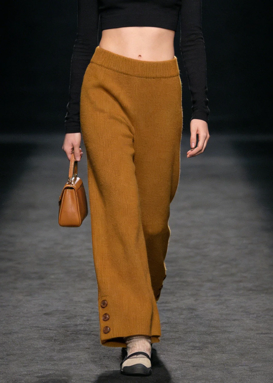 Style Yellow Button High Waist Knit Pants Spring - Image 5