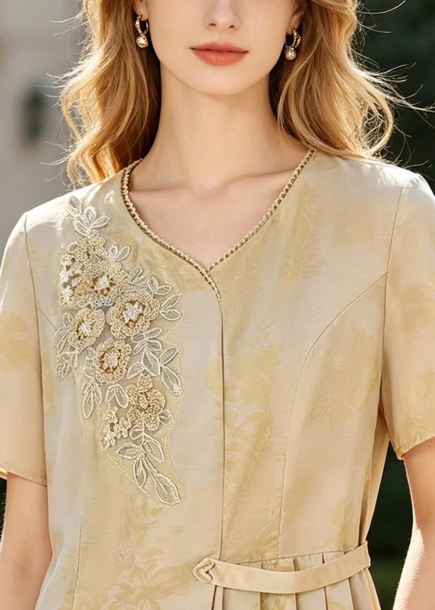 Style Yellow Embroidered Wrinkled Silk Top Summer - Image 2