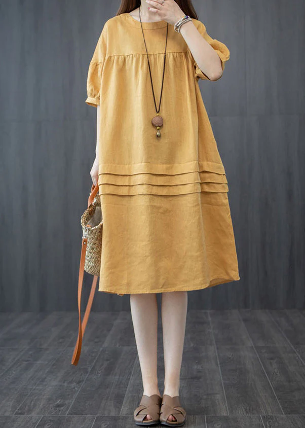 Style Yellow Oversized Patchwork Wrinkled Mid Dress Summer - Image 2