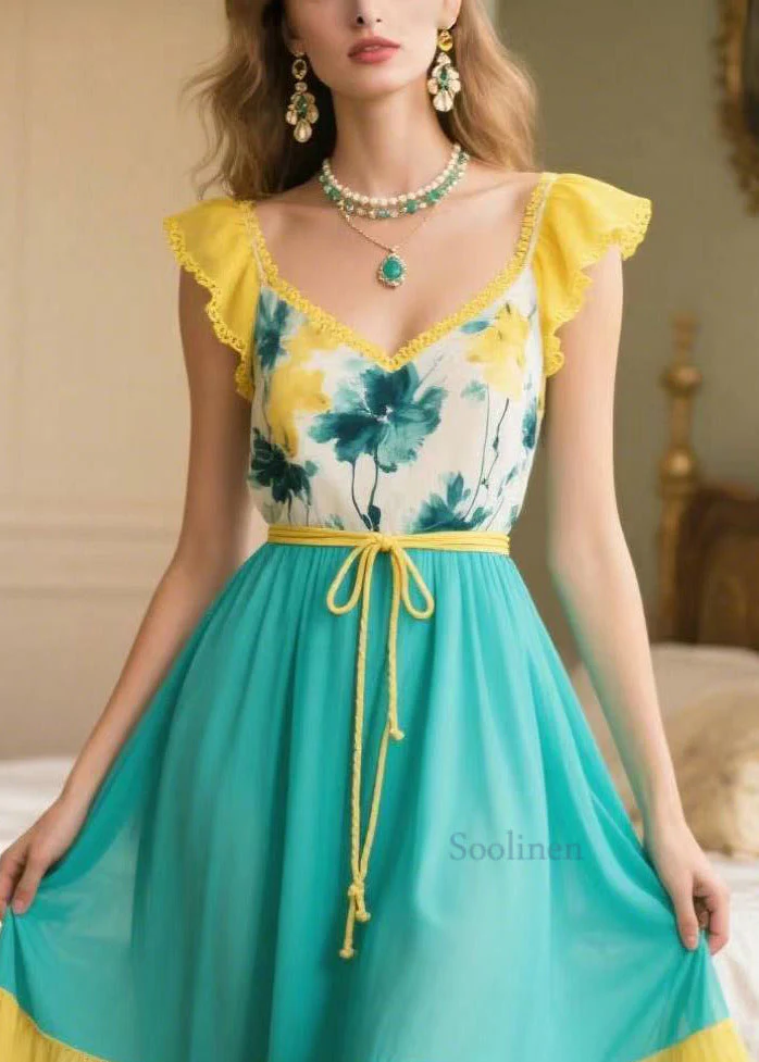 Style Yellow Patchwork Exra Large Hem Chiffon Vestidos Dress Summer - Image 2