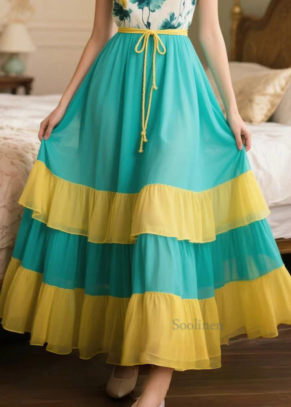 Style Yellow Patchwork Exra Large Hem Chiffon Vestidos Dress Summer - Image 4