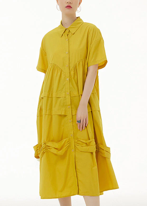Style Yellow Patchwork Solid Maxi Dresses Summer - Image 2