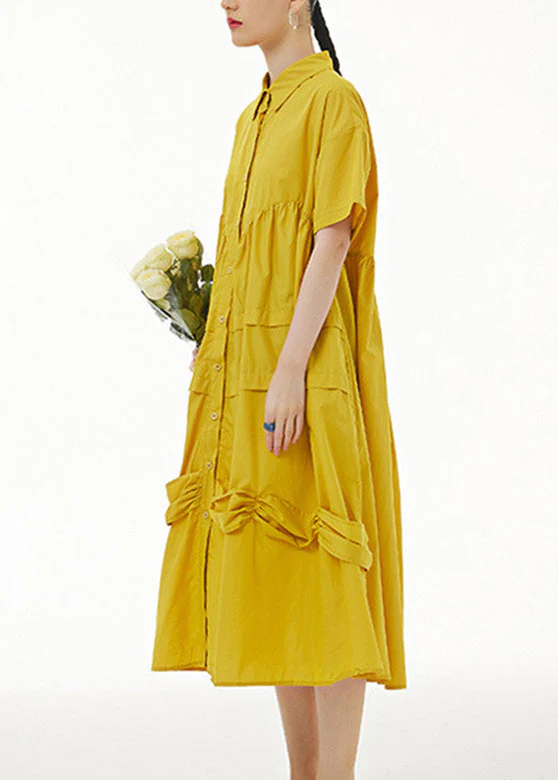 Style Yellow Patchwork Solid Maxi Dresses Summer - Image 3