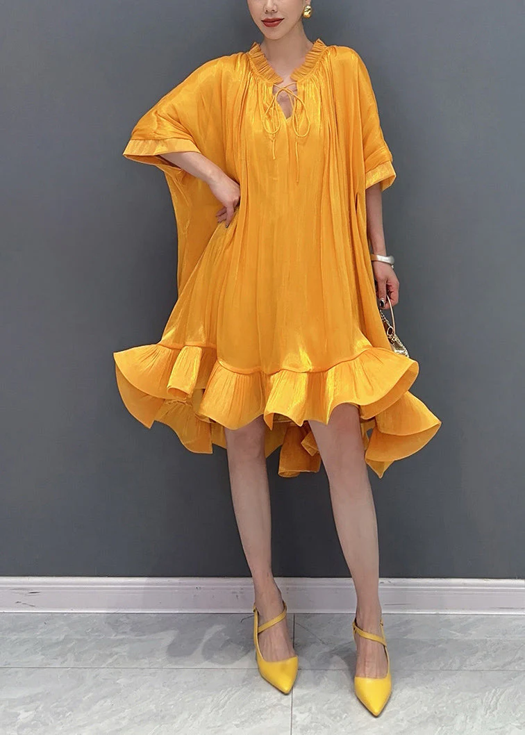 Style Yellow Ruffled Patchwork Low High Design Maxi Dress Summer - Image 2
