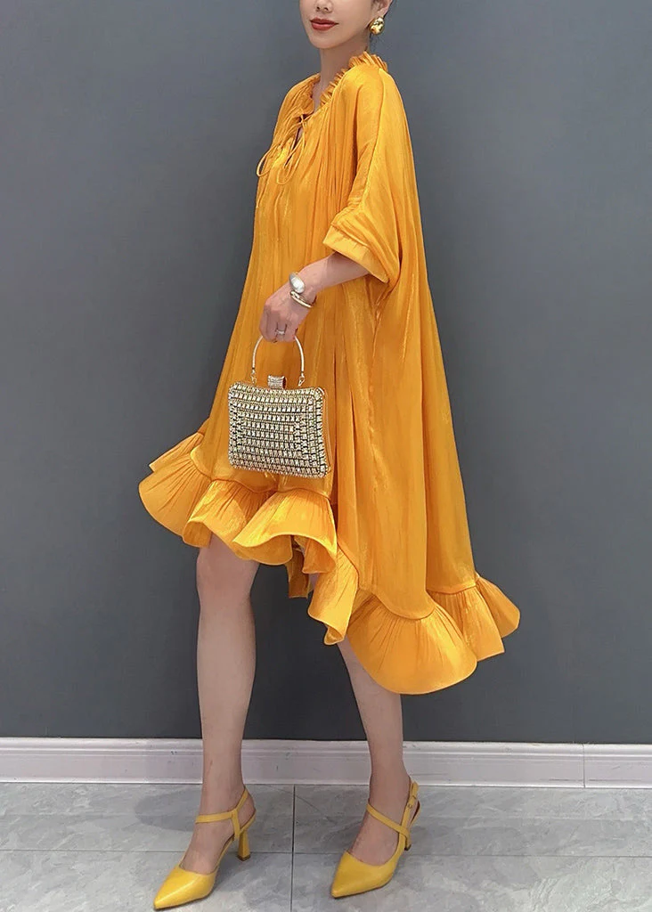 Style Yellow Ruffled Patchwork Low High Design Maxi Dress Summer - Image 3