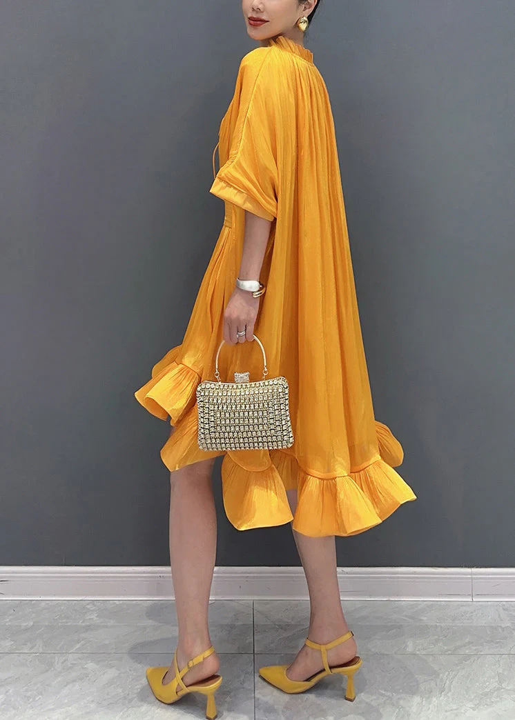 Style Yellow Ruffled Patchwork Low High Design Maxi Dress Summer - Image 4