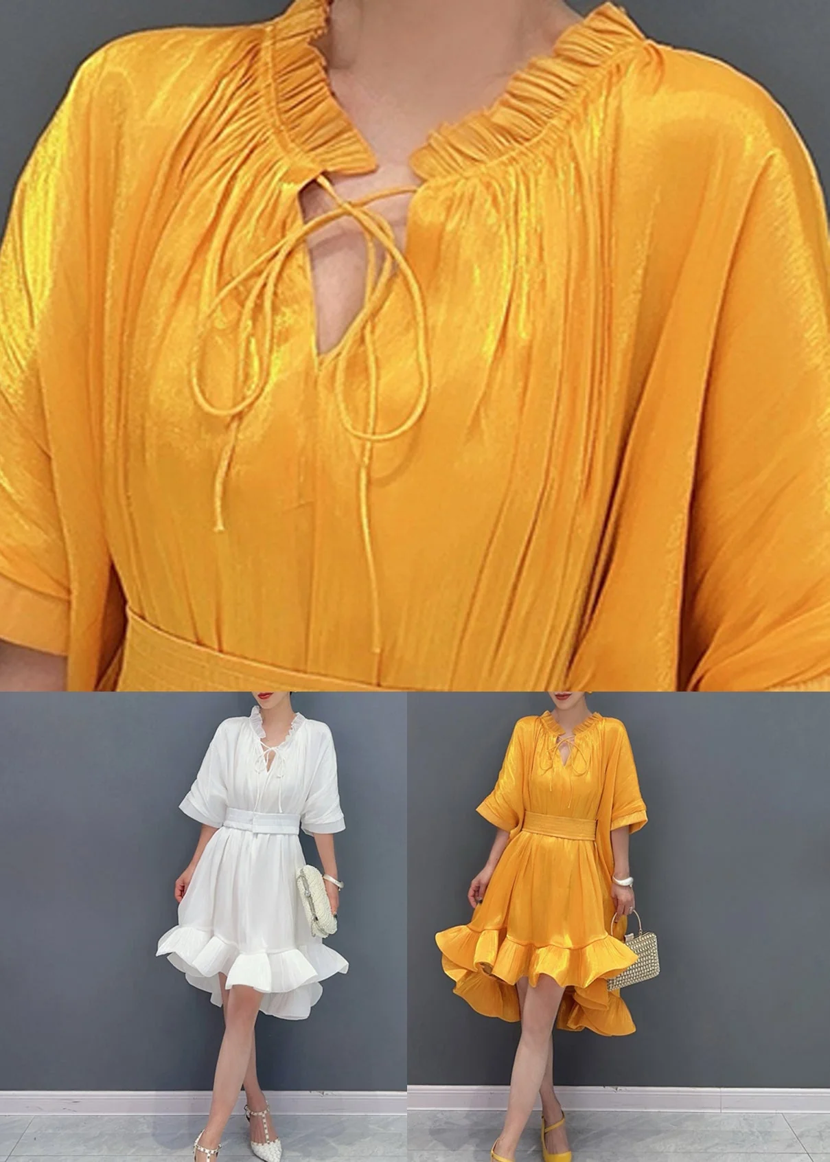Style Yellow Ruffled Patchwork Low High Design Maxi Dress Summer - Image 5