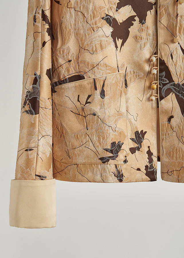 Style Yellow Tasseled Jacquard Silk Coats Fall - Image 5
