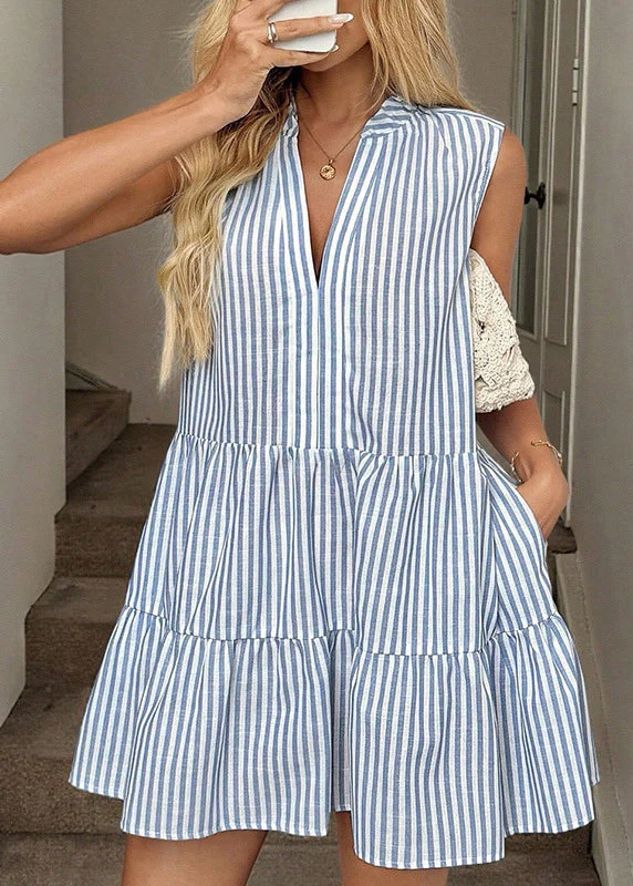 Style Yellow V Neck Oversized Cotton Holiday Dresses Sleeveless - Image 2