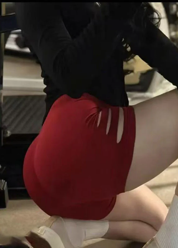 Styling Red High Waist Ripped Workout Gym Shorts Running Shorts Surf Leggings - Image 5