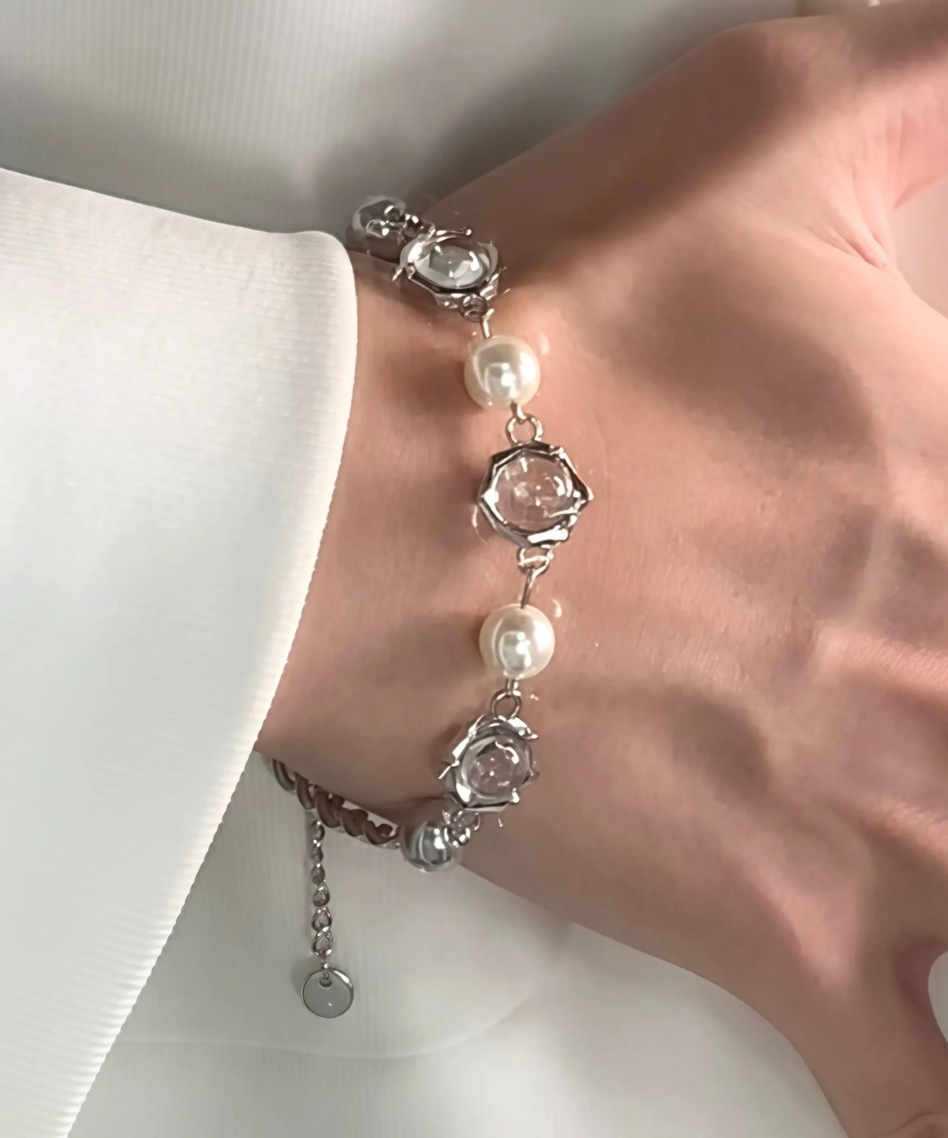 Stylish Adjustable Fine Pearl Wite Opal Tungsten steel Bracelet - Image 4