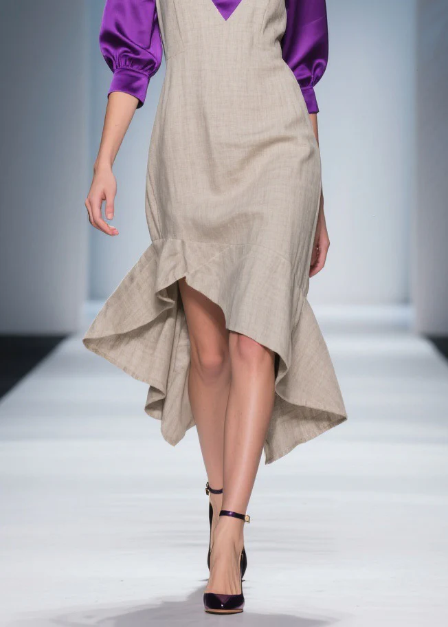 Stylish Asymmetrical Design Patchwork Linen Silk Dress Summer - Image 4
