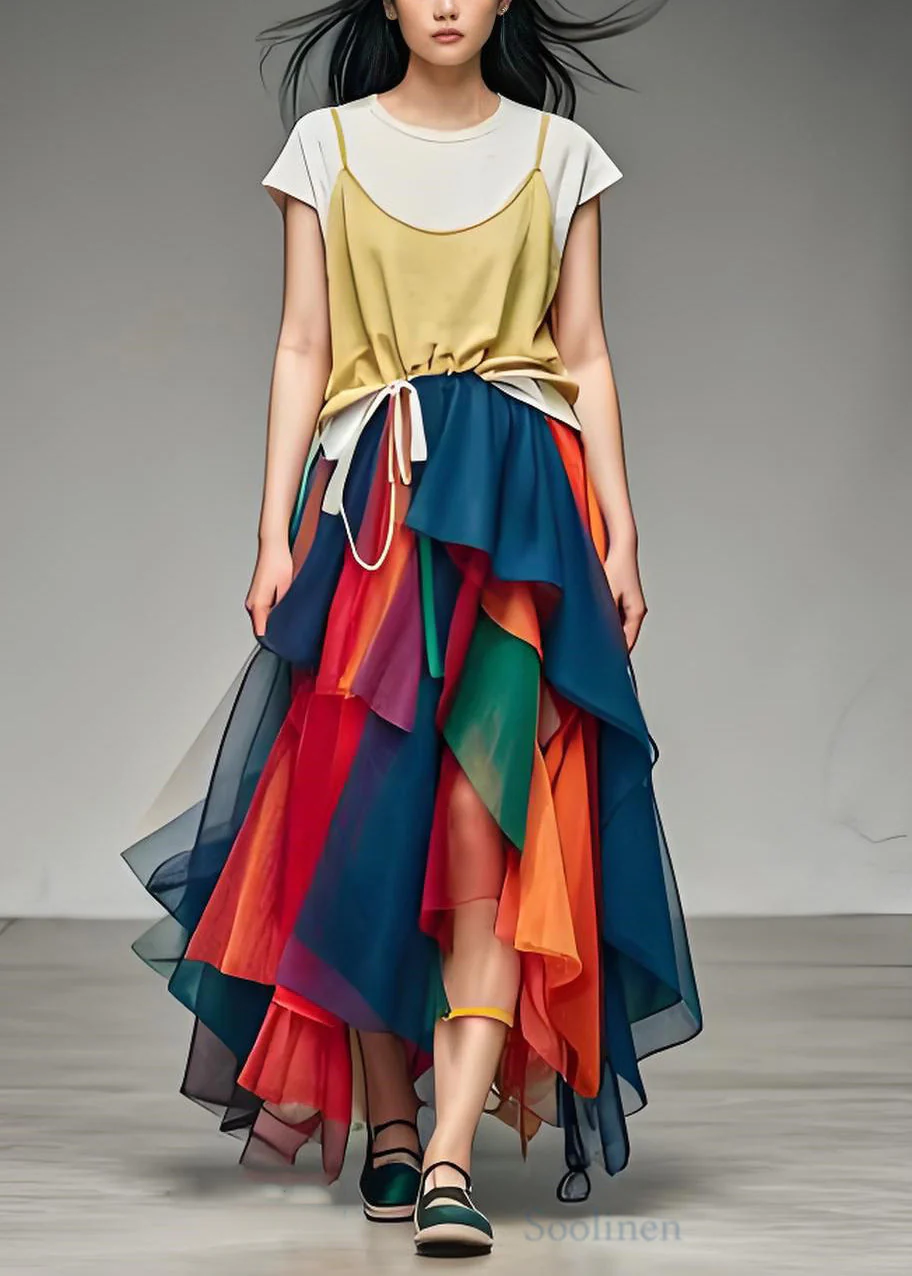 Stylish Asymmetrical Tulle Patchwork Cotton Dress Summer - Image 2