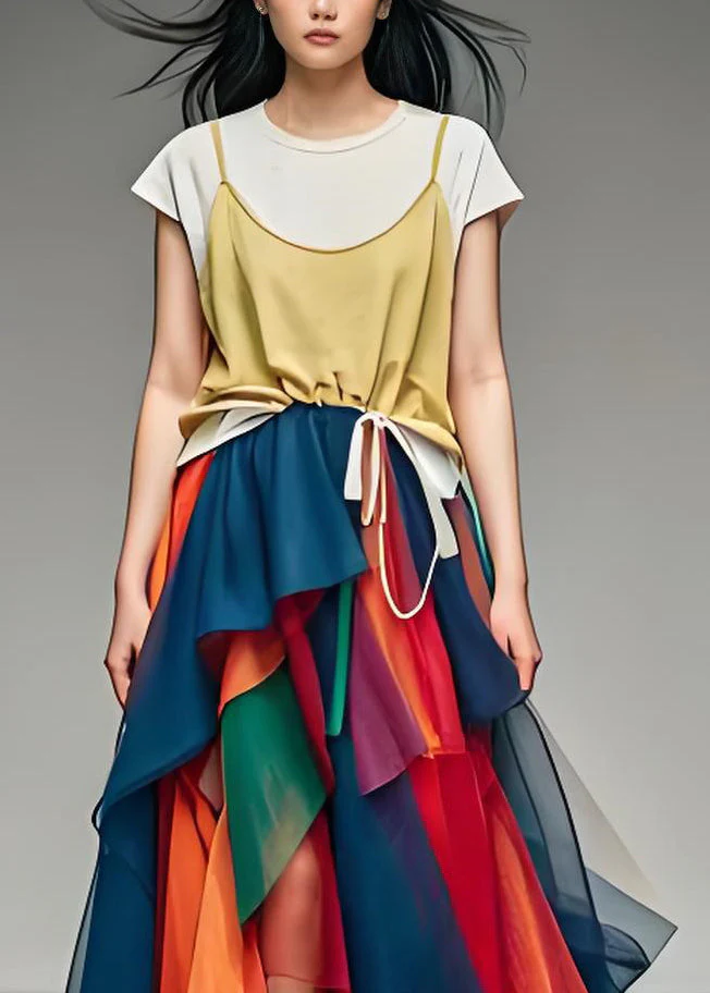 Stylish Asymmetrical Tulle Patchwork Cotton Dress Summer - Image 3