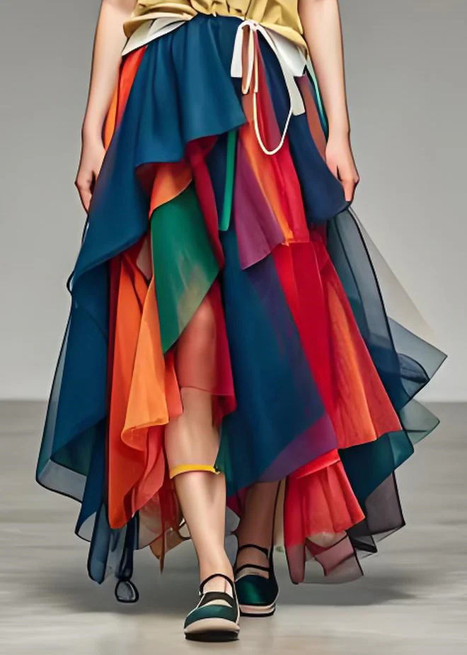 Stylish Asymmetrical Tulle Patchwork Cotton Dress Summer - Image 5