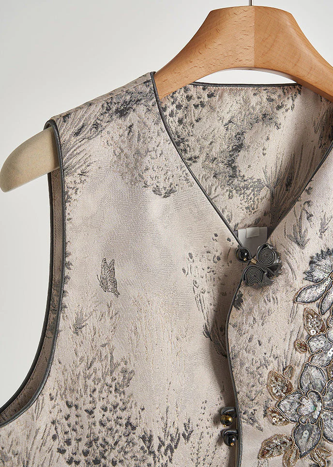 Stylish Beige Embroidered Jacquard Cotton Two Piece Set Fall - Image 4