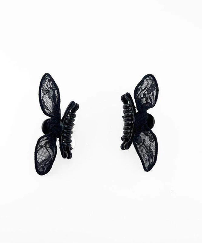 Stylish Black Alloy Lace Bow A Pair Hairpin - Image 5