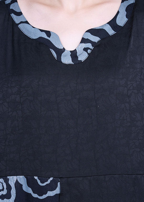 Stylish Black Asymmetrical Patchwork Print Holiday Dress Spring - Image 5