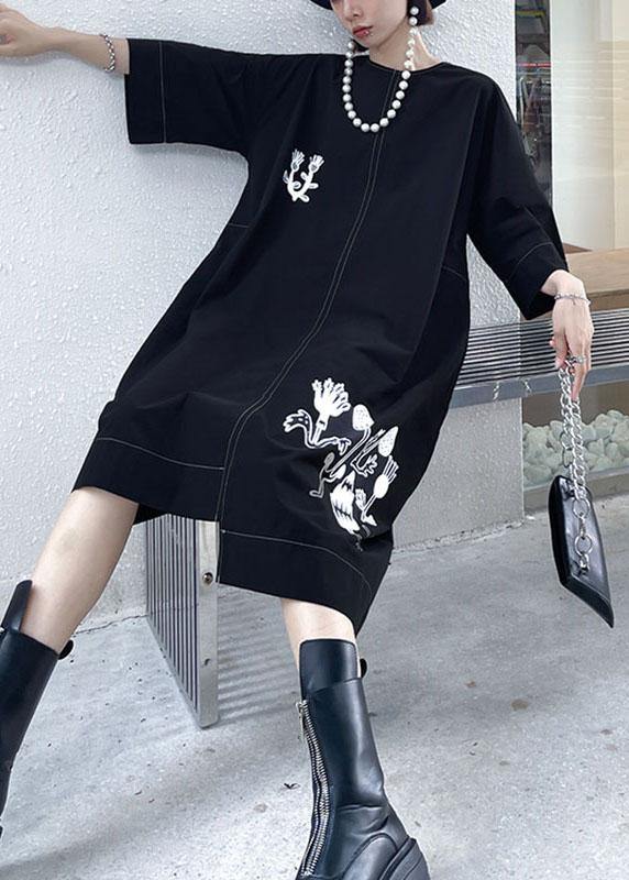 Stylish Black Embroideried Button Asymmetrical Design Fall Long sleeve Dresses - Image 2
