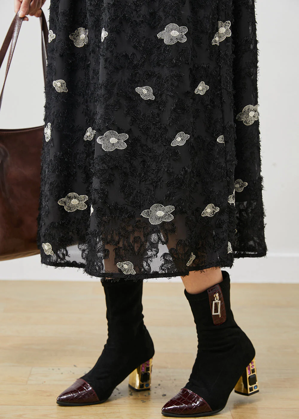 Stylish Black Floral Exra Large Hem Cotton Maxi Dresses Spring - Image 5