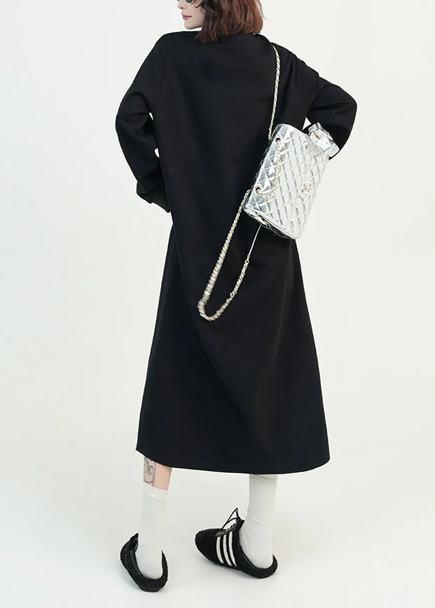 Stylish Black O Neck Cotton Long Dress Spring - Image 5