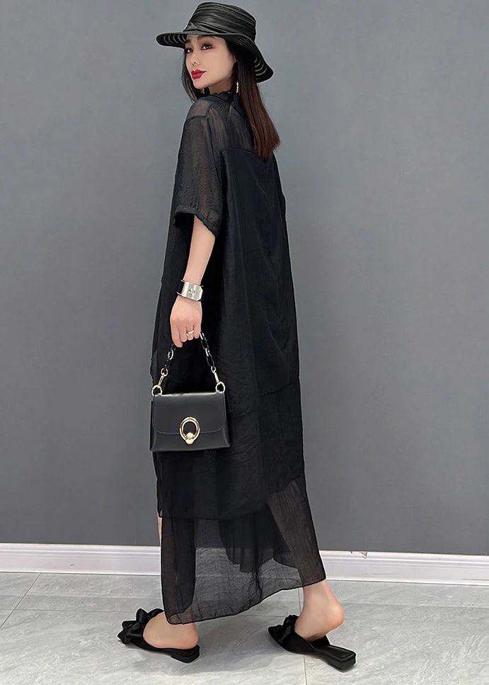 Stylish Black O-Neck Patchwork Dress Short Sleeve - Image 4